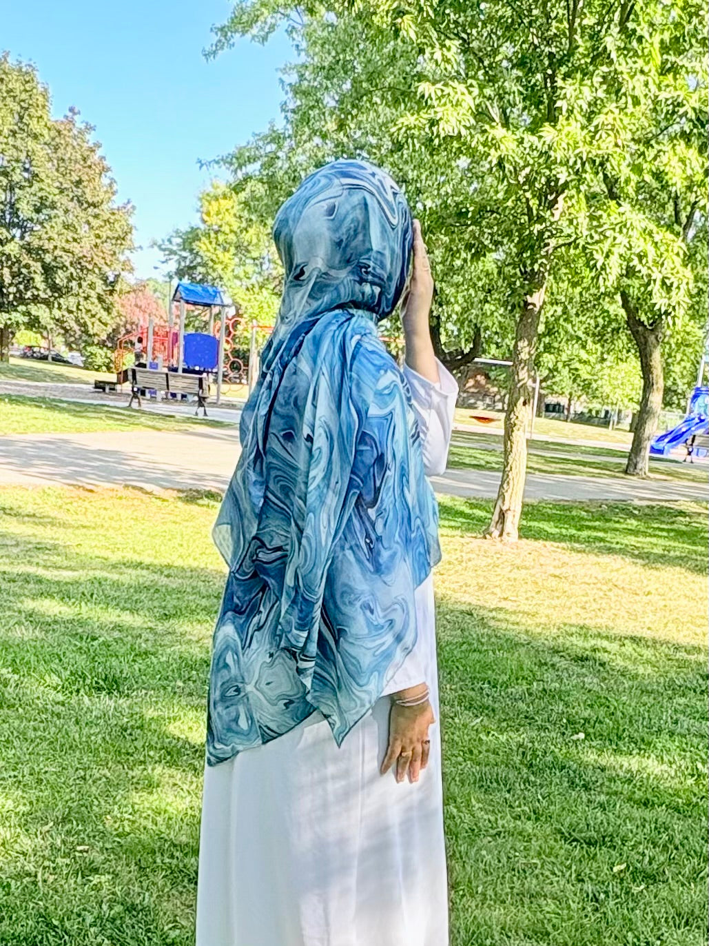 Printed Modal hijab-Ocean Blue