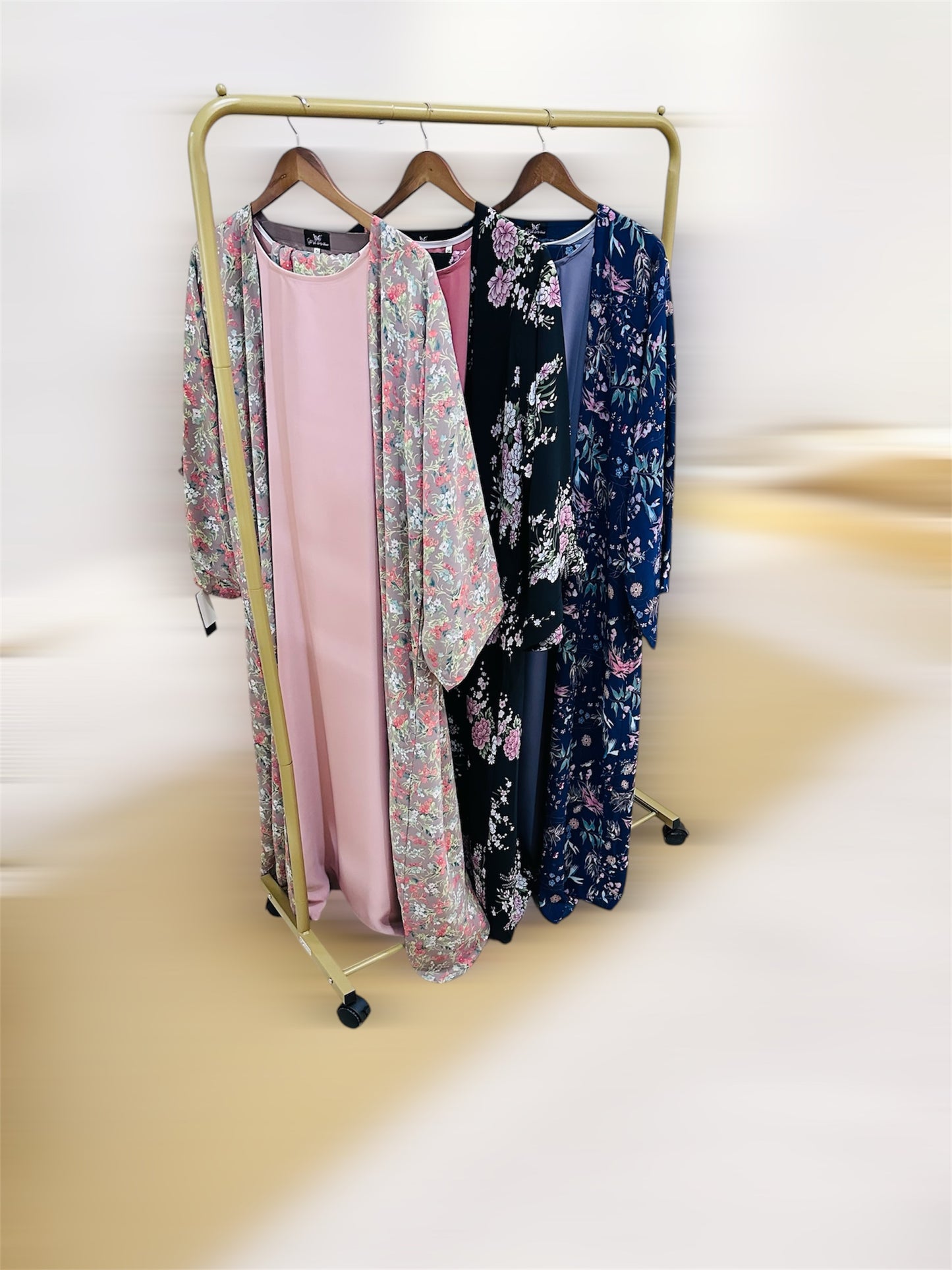 Printed Floral Abaya- Navy blue