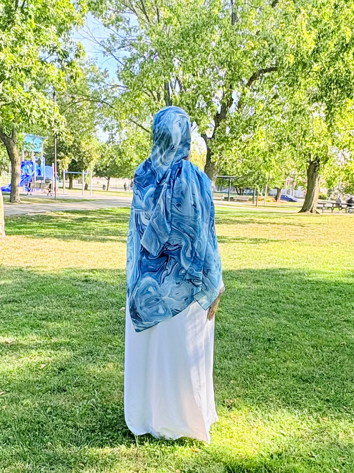 Printed Modal hijab-Ocean Blue