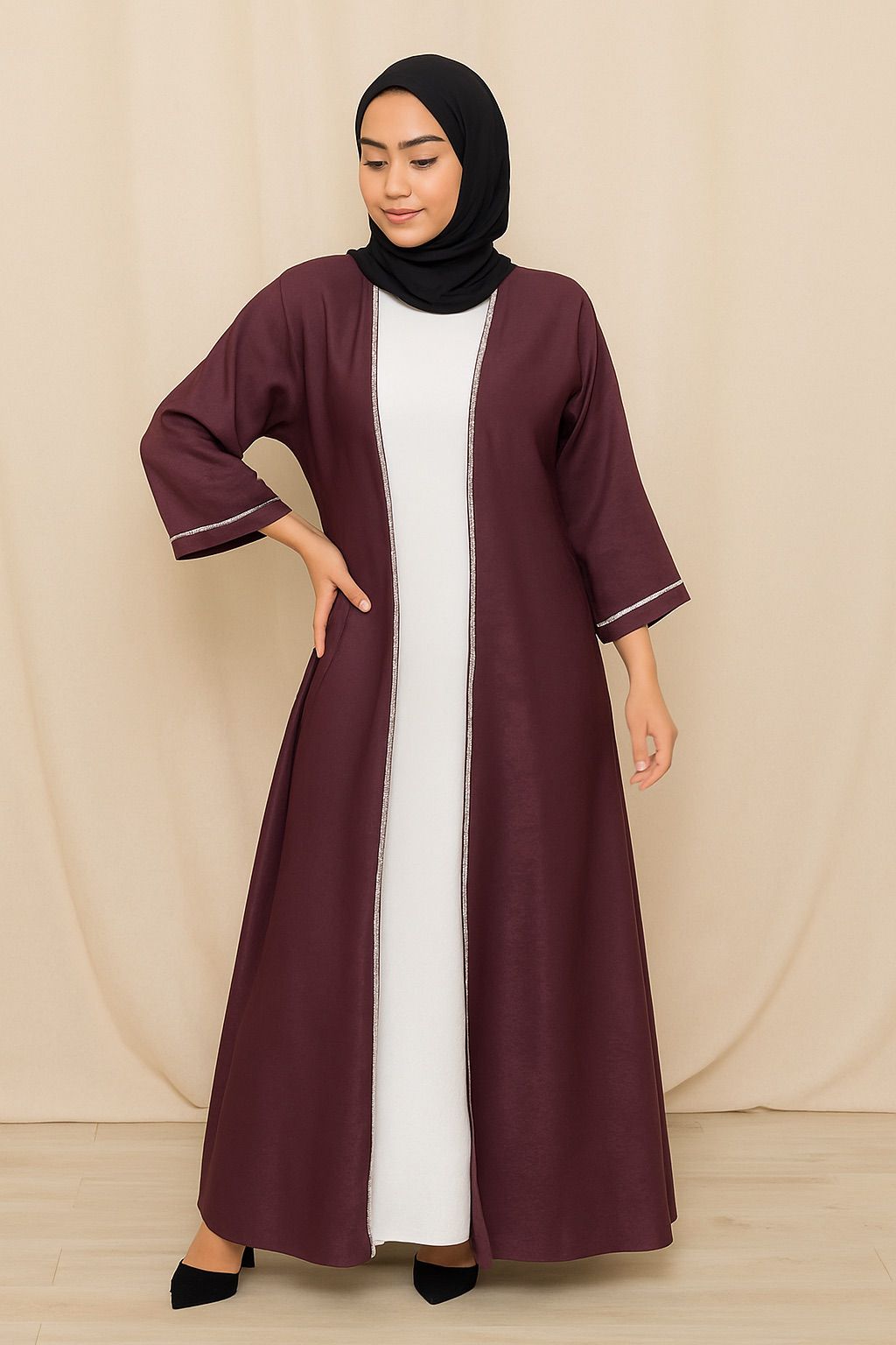Velvet purple abaya set