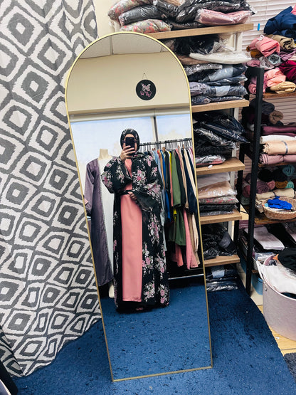 Printed Floral Abaya- Black