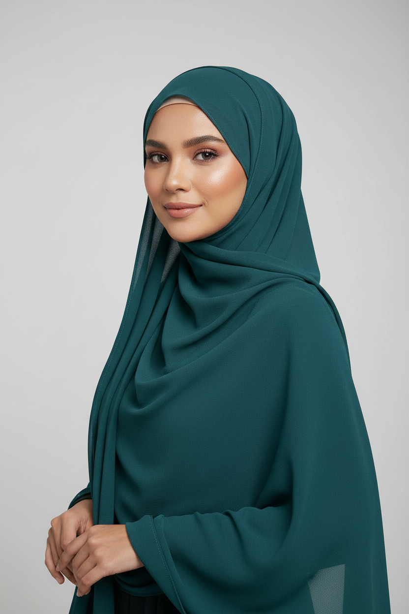 Elegant Deep Teal Premium Chiffon Hijab