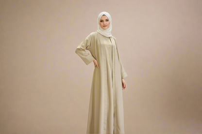 Essential two- Piece Abaya Set-Sand beige
