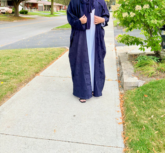 Jacquard Print Abaya-Navy Blue
