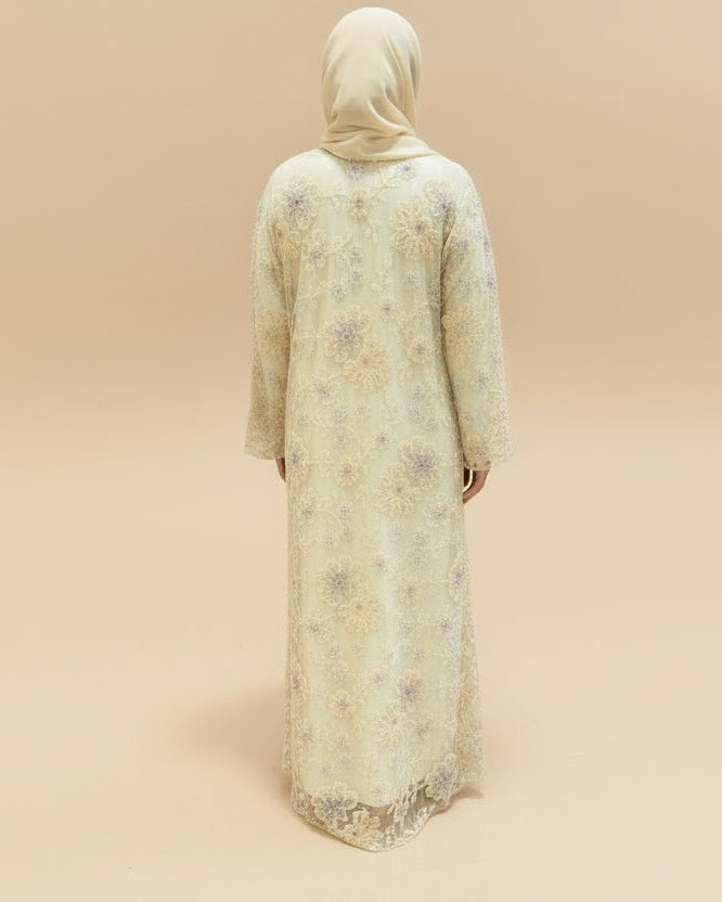 Celestial bloom abaya-Beige