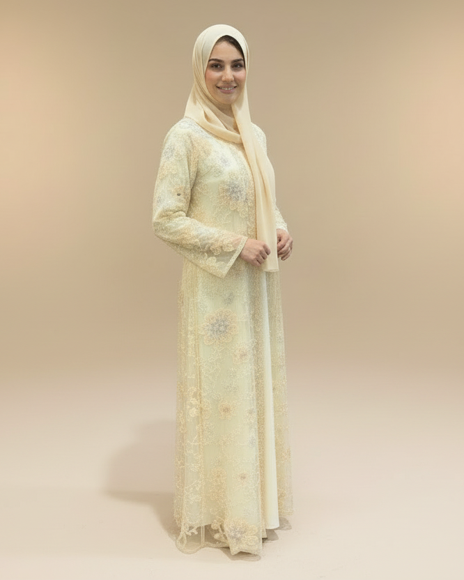 Celestial bloom abaya-Beige