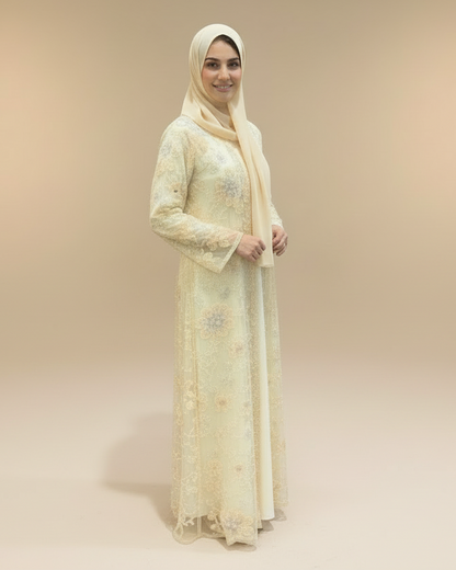 Celestial bloom abaya-Beige