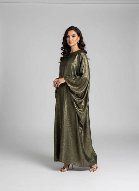 Shiny butterfly abaya- Bottle green