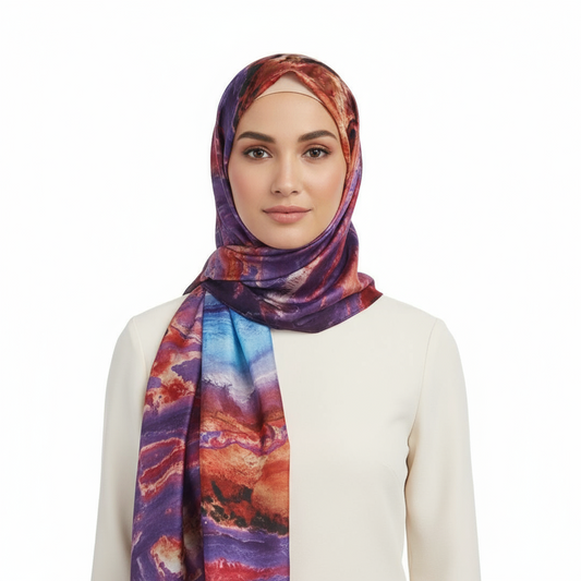 Printed Modal Hijab-Crimson Horizon