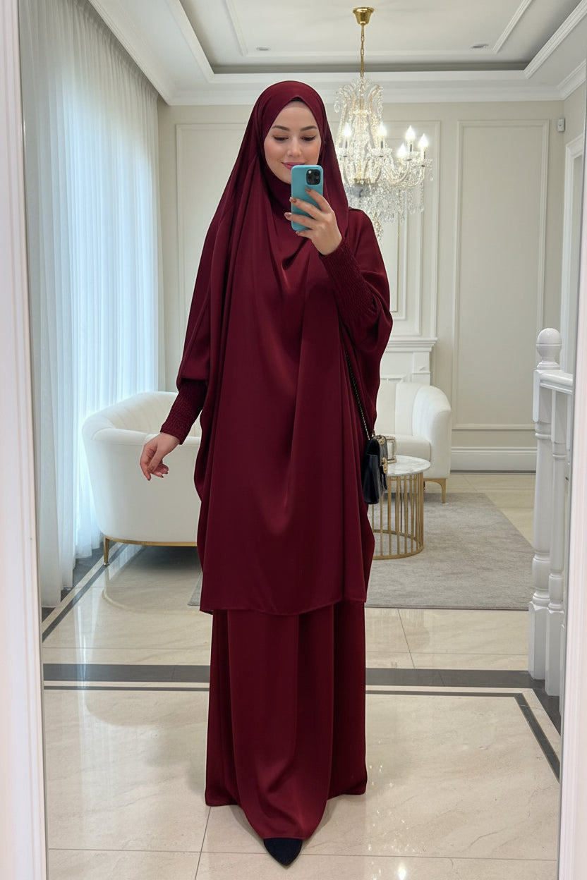 Jilbab-Khimar + Skirt Set-Maroon