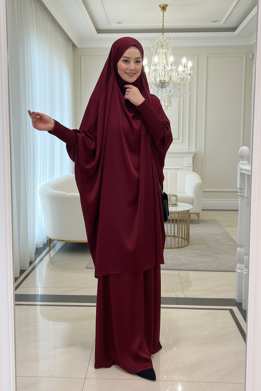 Jilbab-Khimar + Skirt Set-Maroon