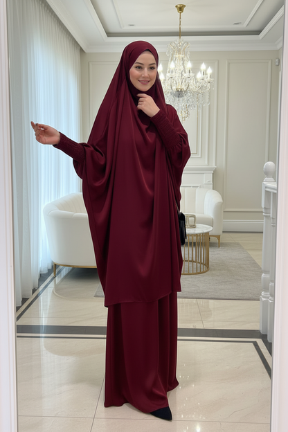 Jilbab-Khimar + Skirt Set-Maroon