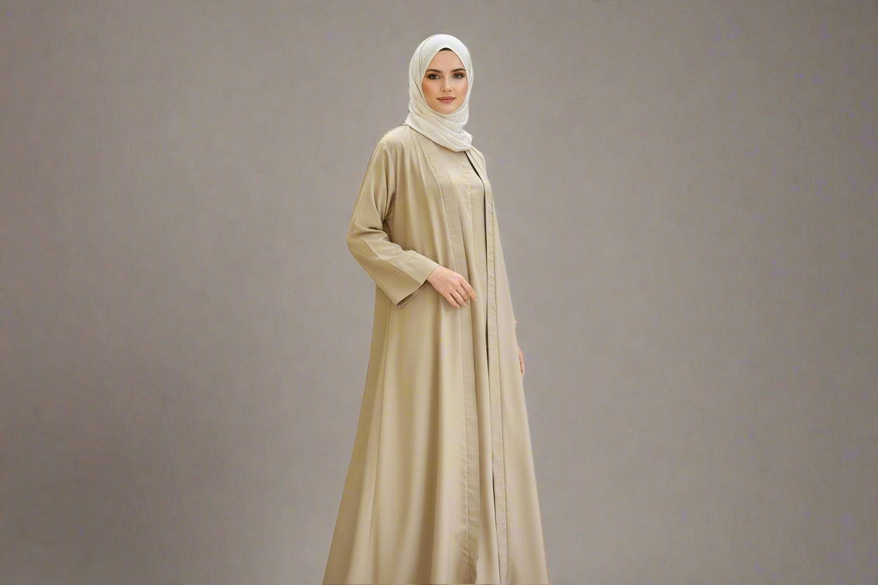 Essential two- Piece Abaya Set-Sand beige