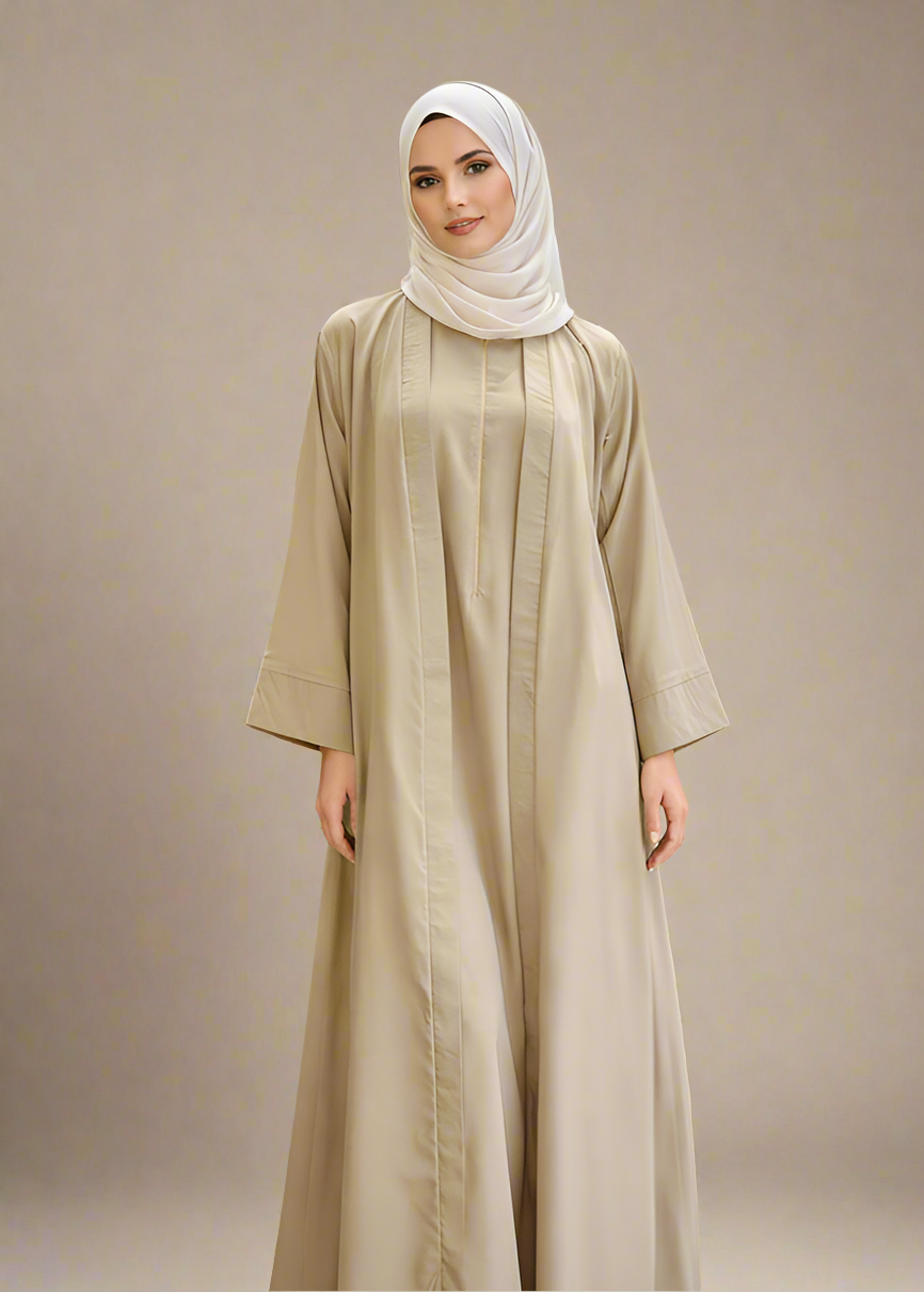 Essential two- Piece Abaya Set-Sand beige