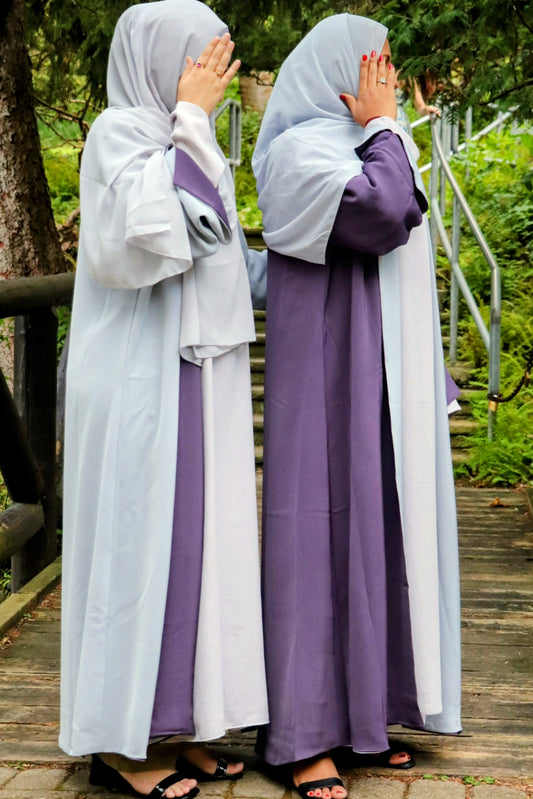Reversible Abaya in Plum Purple & Dove grey
