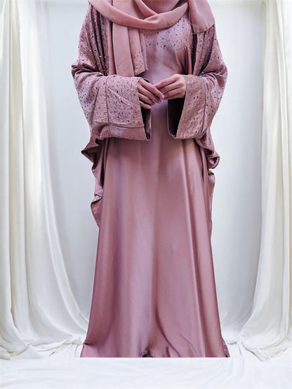 Butterfly Silk Abaya- Rose pink