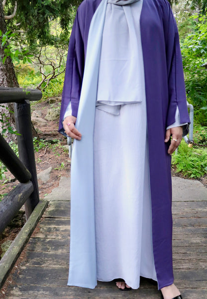 Reversible Abaya in Plum Purple & Dove grey