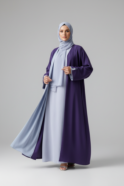 Reversible Abaya in Plum Purple & Dove grey