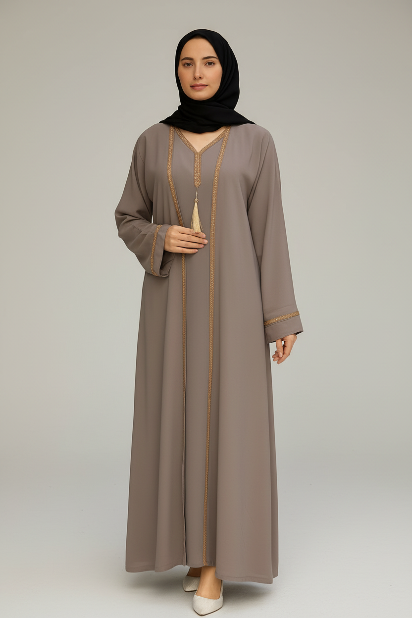 Embellished 2 piece Abaya- Taupe