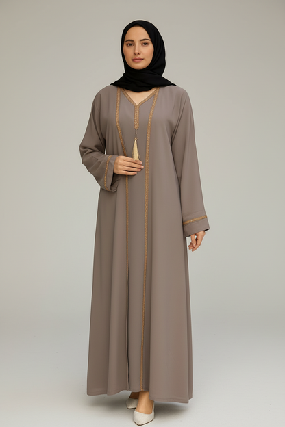 Embellished 2 piece Abaya- Taupe