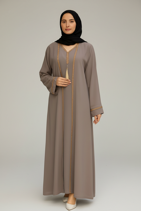 Embellished 2 piece Abaya- Taupe