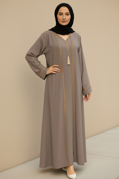 Embellished 2 piece Abaya- Taupe