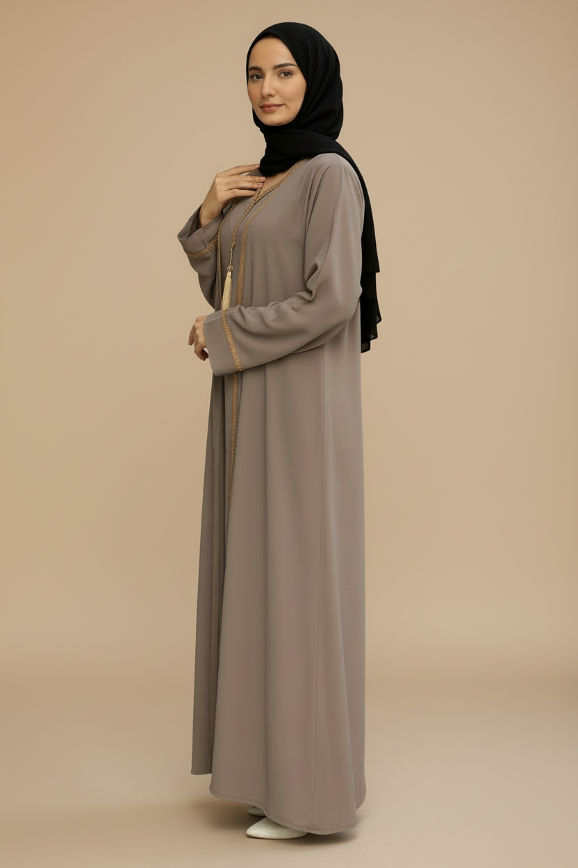 Embellished 2 piece Abaya- Taupe