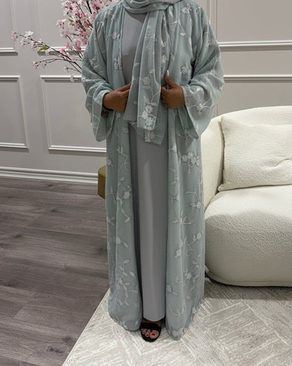 Powder Blue Paisley- Embroidered Abaya