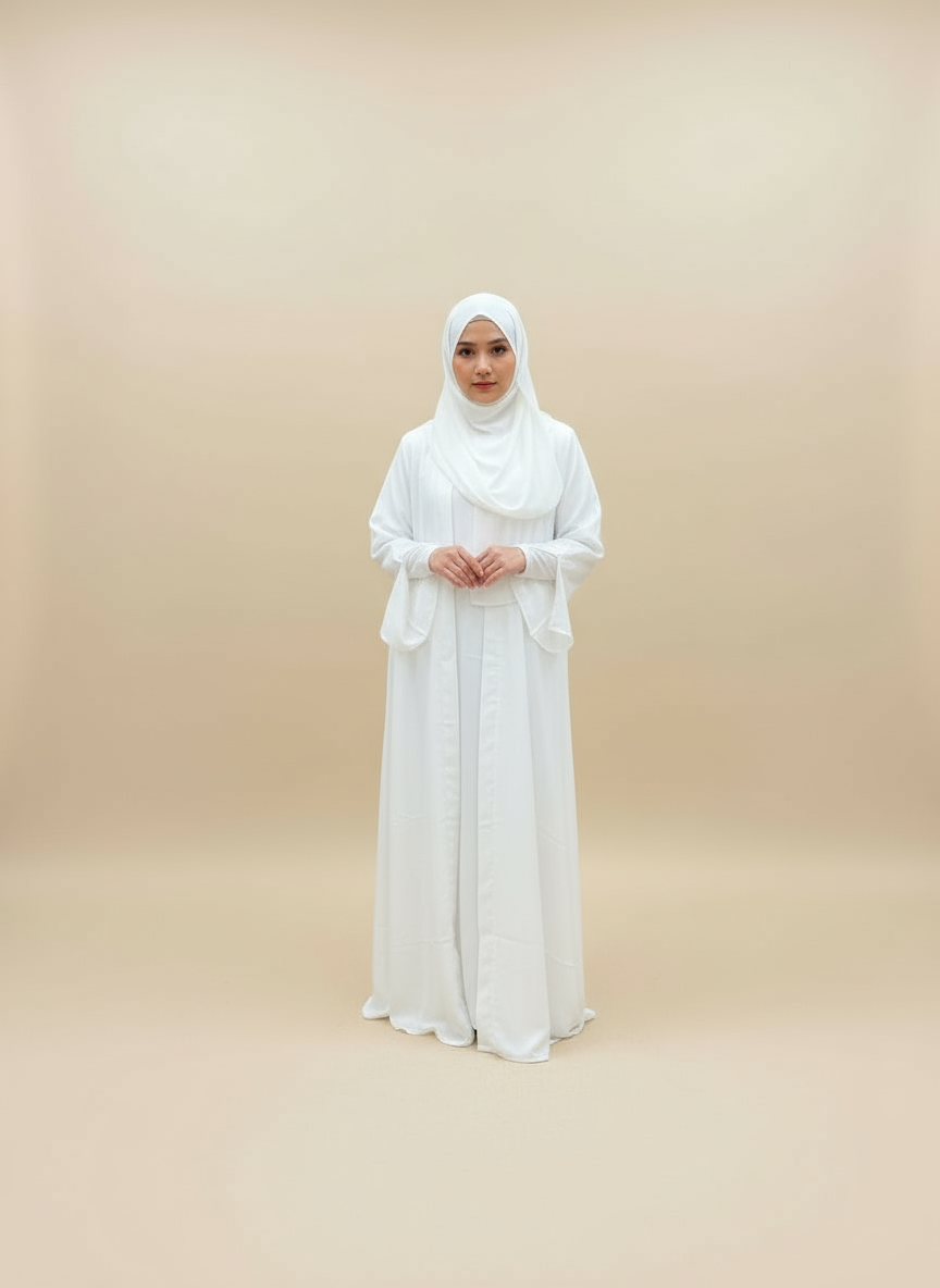 Essential Abaya- White 4 piece set