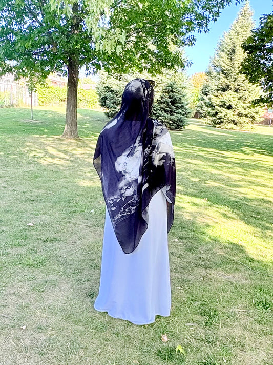 Printed Modal Hijab-Midnight Marble