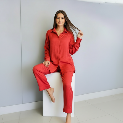 Relaxed Fit Coordinate sets-Brick Red