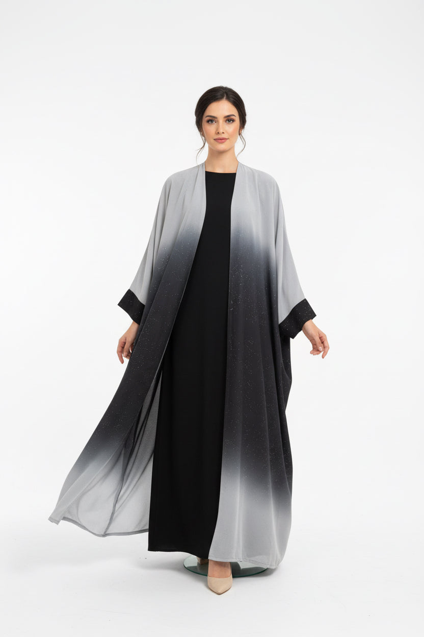 Omre chiffon 2 shaded Abaya- Black/ Grey