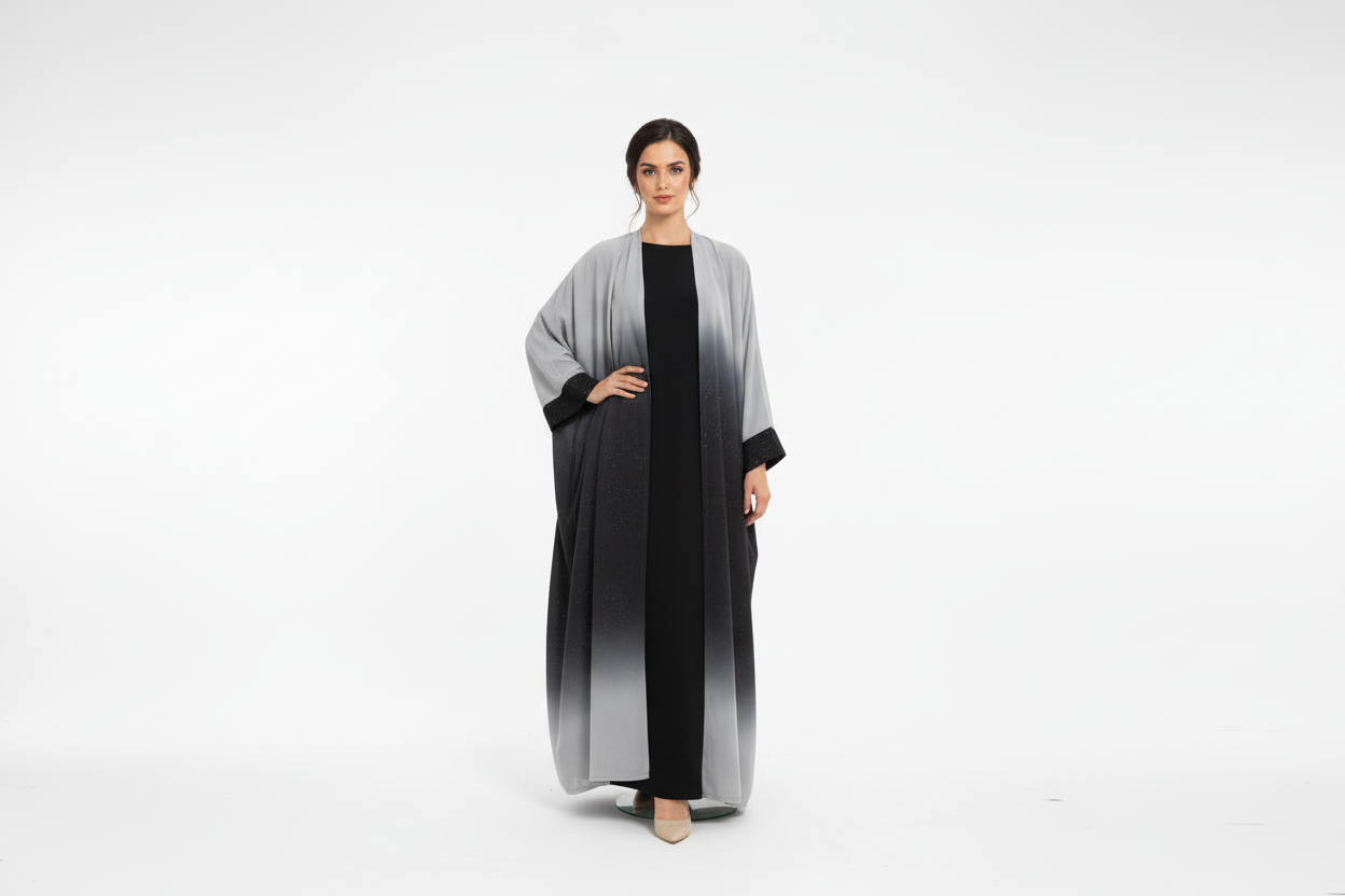 Omre chiffon 2 shaded Abaya- Black/ Grey