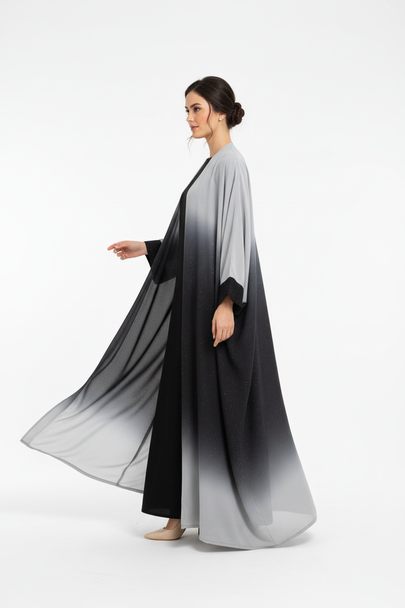 Omre chiffon 2 shaded Abaya- Black/ Grey