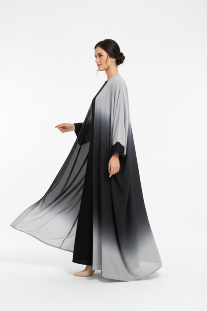 Omre chiffon 2 shaded Abaya- Black/ Grey