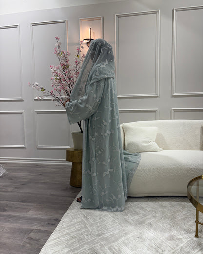 Powder Blue Paisley- Embroidered Abaya