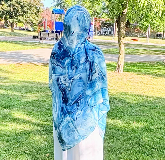 Printed Modal hijab-Ocean Blue