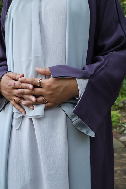 Reversible Abaya in Plum Purple & Dove grey