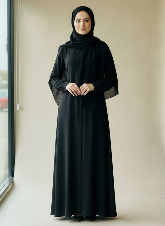 Essential Abaya with buttons-Black