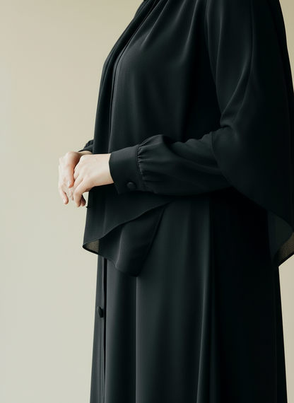 Essential Abaya with buttons-Black
