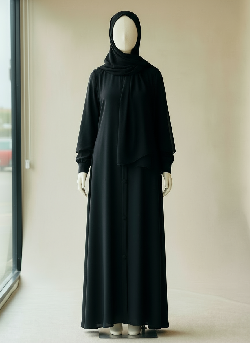Essential Abaya with buttons-Black