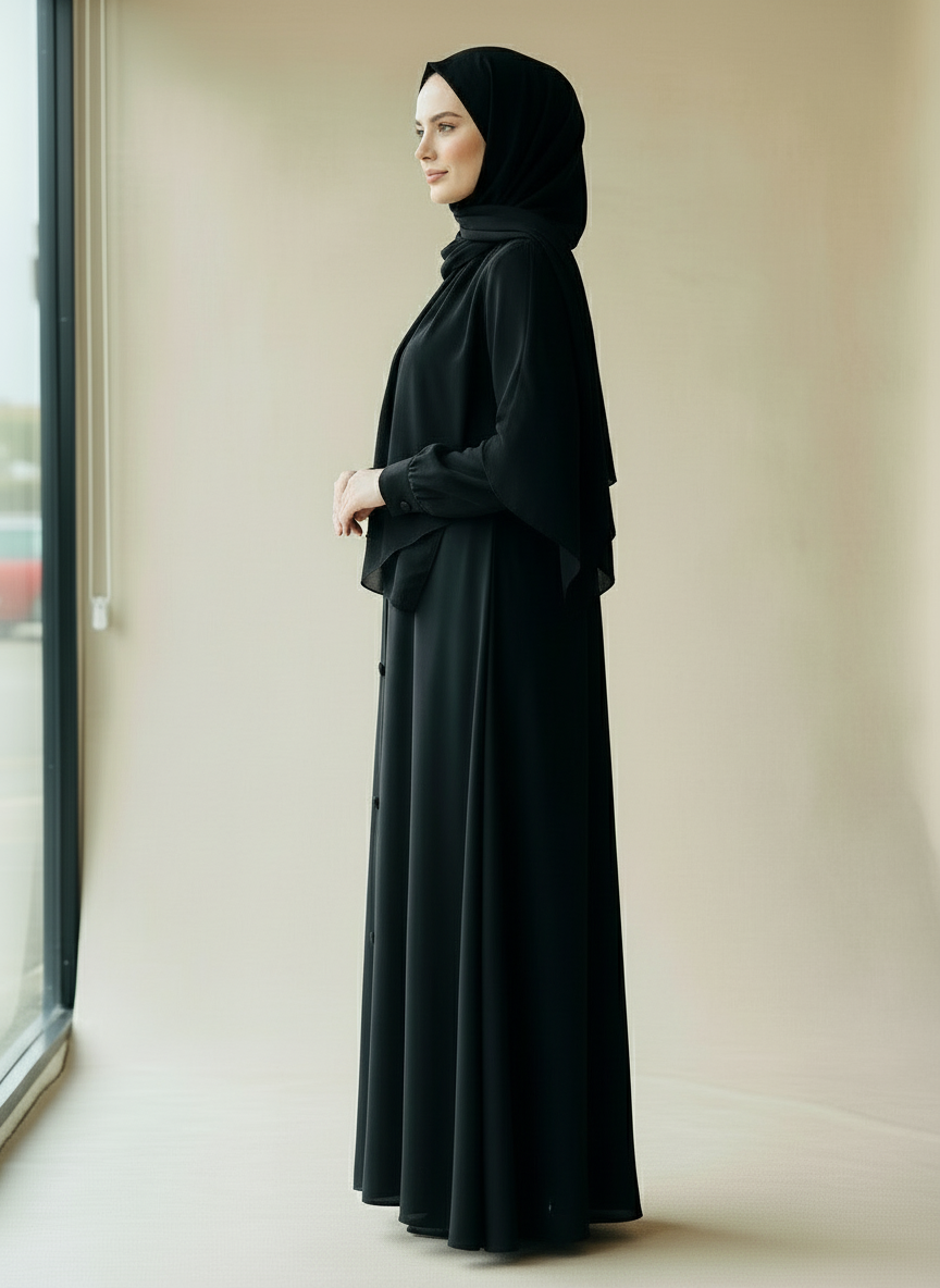 Essential Abaya with buttons-Black