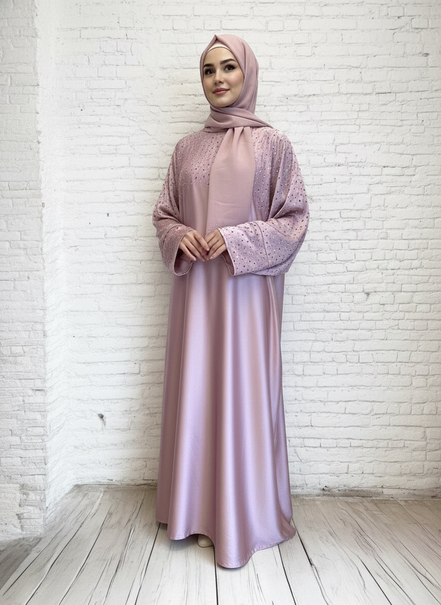 Butterfly Silk Abaya- Rose pink