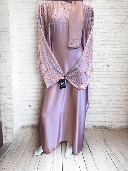 Butterfly Silk Abaya- Rose pink