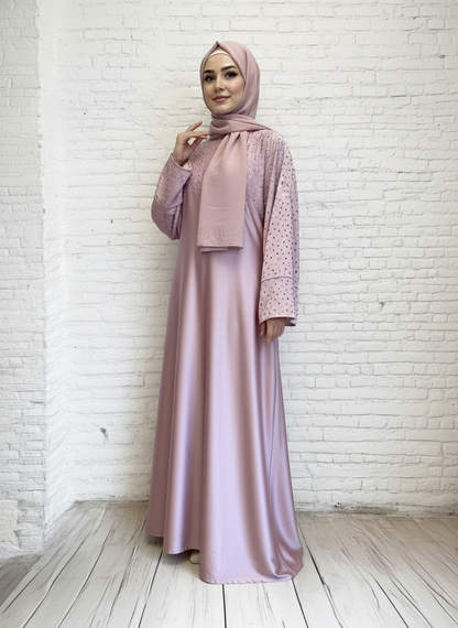 Butterfly Silk Abaya- Rose pink