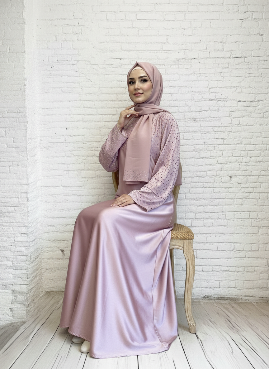 Butterfly Silk Abaya- Rose pink