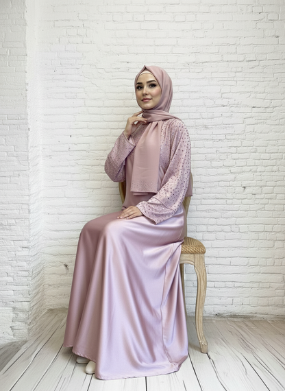 Butterfly Silk Abaya- Rose pink