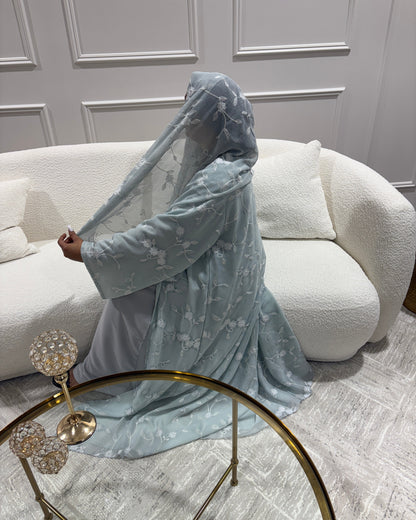 Powder Blue Paisley- Embroidered Abaya