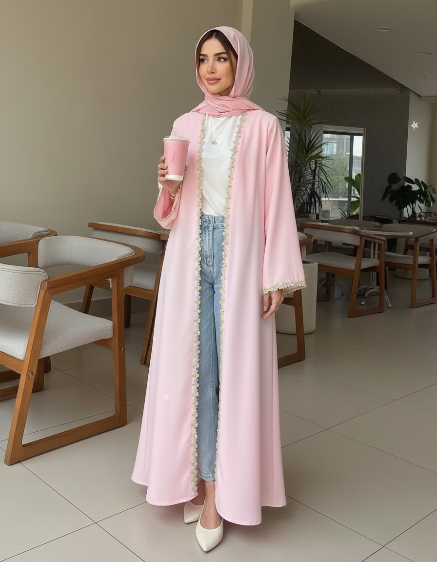 Floral Lace abaya🩷💛