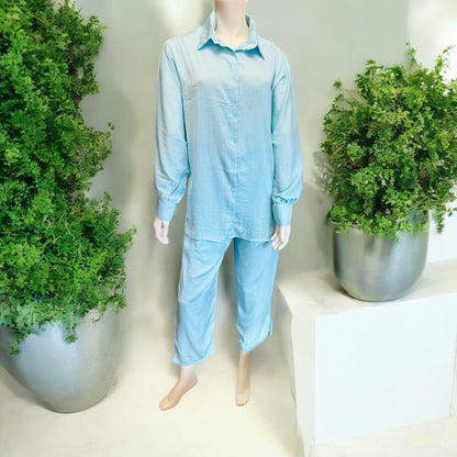 Sky-Blue Relaxed Fit Shirt and Pant Set